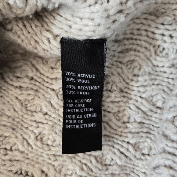 CLICHÉ COUTURE Shawl Neck Cream Cable Knit Sleeveless Wool Sweater Size Large - Picture 12 of 12